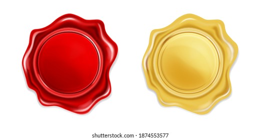Red and golden wax seal isolated on transparent background. Realistic round retro stamp for document, envelope, letter or banner. Concept of quality, certification or guaranty. Vector illustration - Shutterstock ID 1874553577