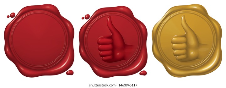 Red and Golden Wax Seal with Thumb Up Symbol, Vector EPS 10