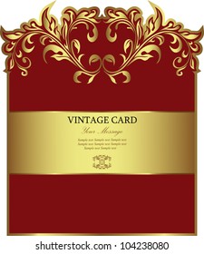 Red gold-framed label. Vector illustration.