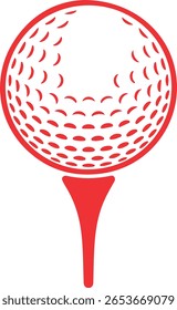 A red golf ball on a tee isolated on white background
