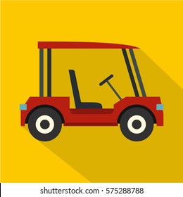 Red golf cart icon. Flat illustration of red golf cart vector icon for web   on yellow background