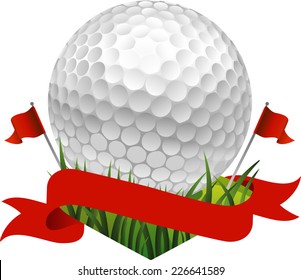 Red golf flag banner with a golf ball