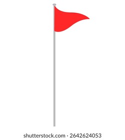 Red golf flag on white pole isolated on white background. Clipart image isolated on background.