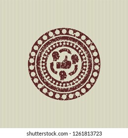 Red good customer feedback icon inside distress rubber grunge seal