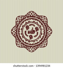 Red good customer feedback icon inside distress rubber stamp