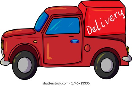 red goods delivery machine vector illustration isolated on white background,hand-drawn  car