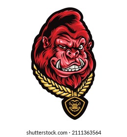 RED GORILLA WITH GOLD CHAIN ANGRY GORILLA RED GIRILLA MAN