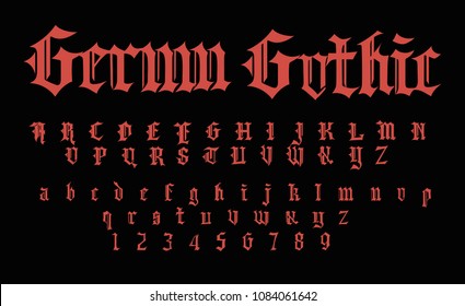 Red gothic font