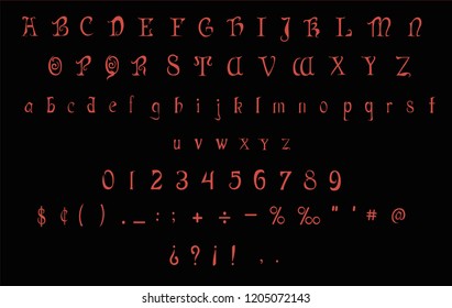 Red gothic font
