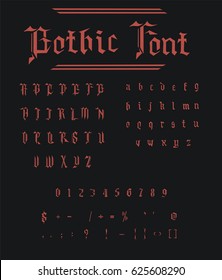 Red gothic font - red front isolated on black background