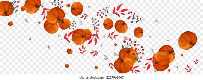 Red Gourd Background Transparent Vector. Gold Picking Set. Yellow Leaf October Banner. Vegetable Autumn. Image Template.