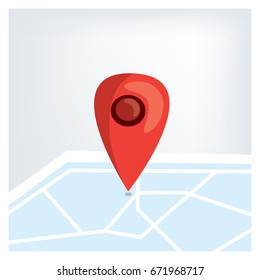 Red GPS marker on the map. Flat vector illustration. 