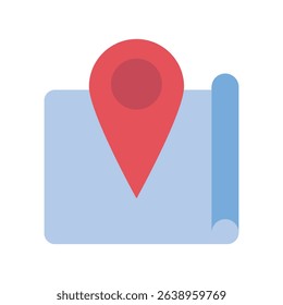 Red GPS marker on a simple map, indicating travel and pinpointing.