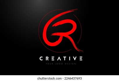 Red GR Brush Letter Logo Design. Artistic Handwritten Brush Letters Logo Concept Vector. 