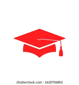 Red Grad Cap Icon. Clipart Image Isolated On White Background