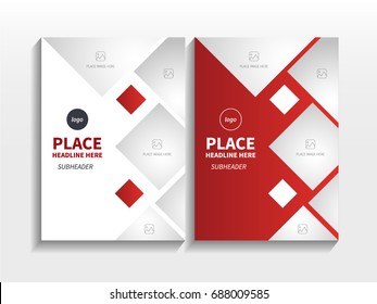 Red Gradient Abstract Diamond Square Theme Layout with Image in Business Brochure Design Template Vector.  It can adjust to Book, Cover, Annual Report, Magazine, Poster, Presentation, Portfolio.