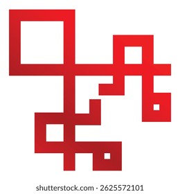 Red gradient abstract geometric shape forming a labyrinth pattern on a white background