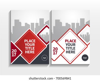 Red Gradient Abstract Round Square Theme Layout Design with Image in Modern Business Brochure Template Vector.  Red Cover Book Layout Design.