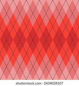 Red gradient argyle pattern. Argyle vector pattern. Argyle pattern. Seamless geometric pattern for clothing, wrapping paper, backdrop, background, gift card, sweater.	