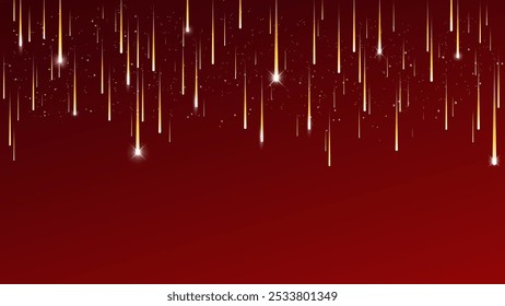 Red gradient background with golden streaks as falling shooting stars. Vector illustration for Christmas and New year festive celebration greeting card