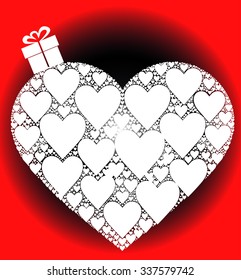 red gradient background with love hearts pattern create heart illustration and gift box vector print pattern. for fashion and graphic design. t shirt print, screen printing and special days gift offer