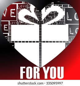 red gradient background with love words and love heart design together with for you word and gift box vector print pattern. for fashion and graphic design. t shirt print, poster, special day gift 