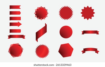 red gradient color badge and ribbon vector illustration collection