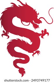 Red Gradient Color Chinese Dragon Silhouette. For Celebration Happy Chinese New Year. Vector Illustration on White Background