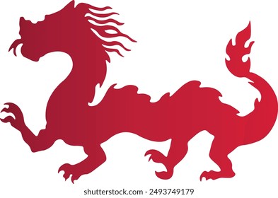 Red Gradient Color Chinese Dragon Silhouette. For Celebration Happy Chinese New Year. Vector Illustration on White Background