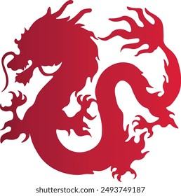 Red Gradient Color Chinese Dragon Silhouette. For Celebration Happy Chinese New Year. Vector Illustration on White Background