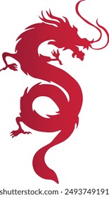 Red Gradient Color Chinese Dragon Silhouette. For Celebration Happy Chinese New Year. Vector Illustration on White Background