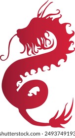 Red Gradient Color Chinese Dragon Silhouette. For Celebration Happy Chinese New Year. Vector Illustration on White Background