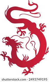 Red Gradient Color Chinese Dragon Silhouette. For Celebration Happy Chinese New Year. Vector Illustration on White Background