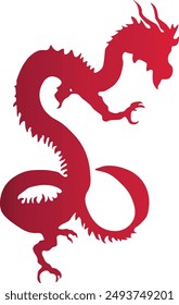 Red Gradient Color Chinese Dragon Silhouette. For Celebration Happy Chinese New Year. Vector Illustration on White Background