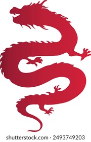 Red Gradient Color Chinese Dragon Silhouette. For Celebration Happy Chinese New Year. Vector Illustration on White Background