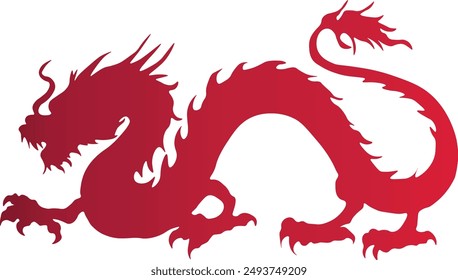 Red Gradient Color Chinese Dragon Silhouette. For Celebration Happy Chinese New Year. Vector Illustration on White Background