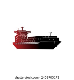  red gradient container ship silhouette. sea ​​transportation means ship logo, cargo ship vector illustration, white background