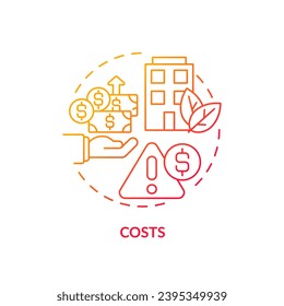 Red gradient costs icon concept, isolated vector, sustainable office thin line illustration.