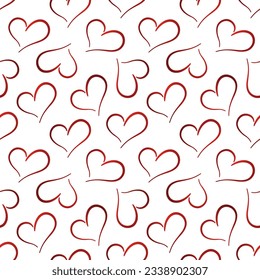 Red gradient doodle hearts on white background. Vector seamless pattern. Best for textile, wallpapers, wrapping paper, package and St. Valentine's Day decoration.