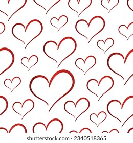 Red gradient doodle hearts on white background. Vector seamless pattern. Best for textile, wallpapers, wrapping paper, package and St. Valentine's Day decoration.