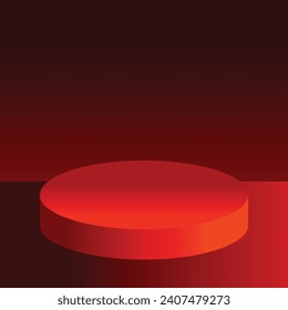 Red gradient empty copy spaced round platform stage podium vector background banner design isolated on square template.