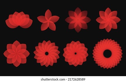 Red gradient flower set  Vector illustration