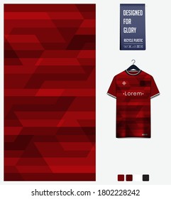 Forma de geometría de gradiente rojo. Antecedentes abstractos. Diseño de patrones textiles de tejido para camiseta de fútbol, equipo de fútbol, carreras, e-sport, uniforme deportivo. Diseño de la plantilla de maquillaje de camisetas. Ilustración vectorial.