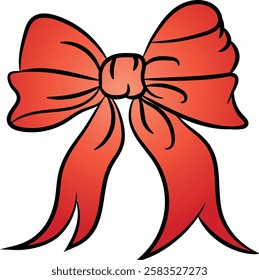 Red gradient gift bow with ribbon
