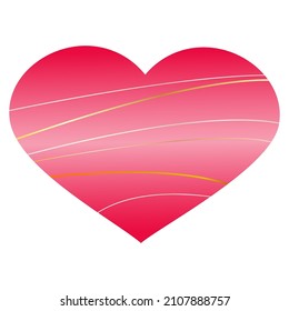 Rotes Farbverlauf-Herz mit glänzenden Streifen. Symbol, Vektorgrafik. Einzeln auf weißem Hintergrund