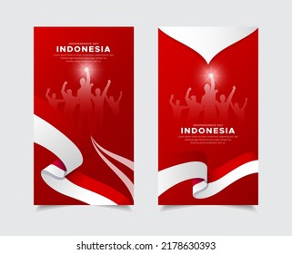 Red Gradient Indonesia independence day template stories. Happy Indonesia independence day design Stories Collection