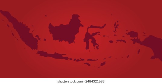 Ilustración vectorial de fondo del mapa indonesio de gradiente rojo. Fondo del día de la independencia de Indonesia. Sumatra, borneo, sulawesi, java, papua. Mapa de Nusantara simple estilo plano.