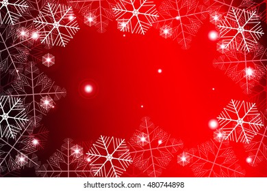 Red gradient New Year background. White snowflakes on red, Vector illustration. Merry Christmas and Happy New year theme. For greeting card, presentation, design