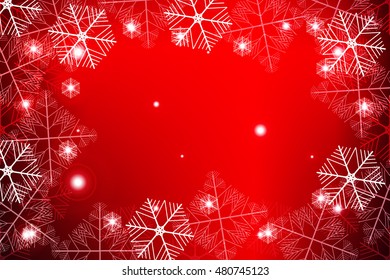 Red gradient New Year background. White snowflakes on red, Vector illustration. Merry Christmas and Happy New year theme. For greeting card, presentation, design