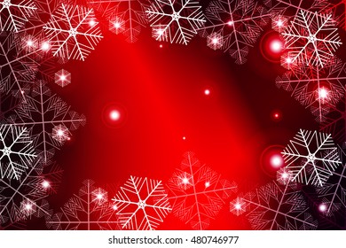 Red gradient New Year background. White snowflakes on red, Vector illustration. Merry Christmas and Happy New year theme. For greeting card, presentation, design